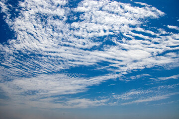 Dramatic Sky Background. Clouds in blue Sky. Moody Cloudscape. Panoramic Image Can Be Used as Web Banner