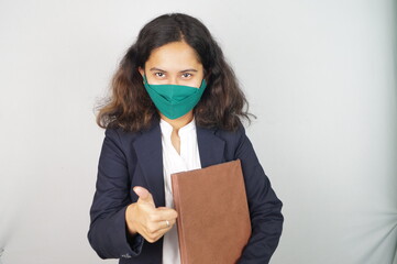 Girl Wearing Mask In Office , corona warriors , face mask , using sanitizer images .