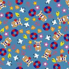 海とテディベアのパターン。
シームレスな模様。壁紙、包装紙の素材。テキスタイルデザイン。