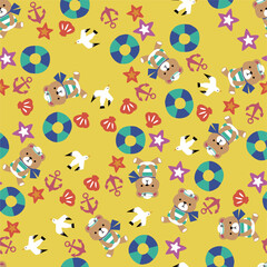 Obraz premium 海とテディベアのパターン。 シームレスな模様。壁紙、包装紙の素材。テキスタイルデザイン。