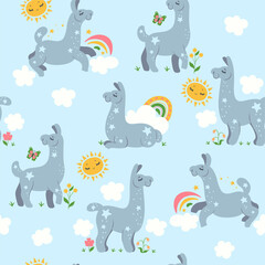 Seamless pattern with cute lamas. Vector graphics.