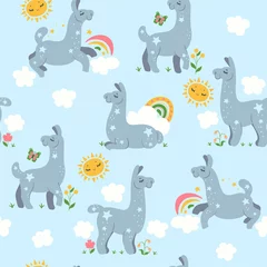 Fotobehang Seamless pattern with cute lamas. Vector graphics. © Екатерина Зирина