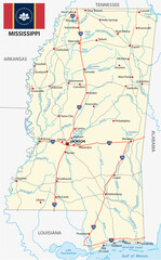 mississippi road map with new flag