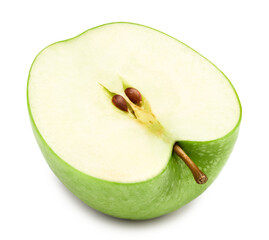 half of green apple isolated on white background. clipping path