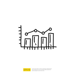 Statistics science technology, digital marketing and machine learning related for business strategy illustration. data report and presentation concept doodle linear icon with graphic chart document