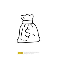 sack money bag with dollar sign symbol with doodle hand drawn style. sketch concept for business and finance icon vector illustration