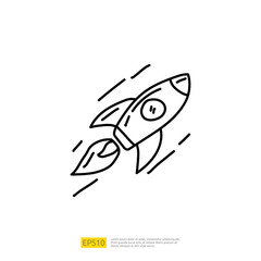 Rocket launch for startup icon doodle hand drawn style. sketch concept business and marketing vector illustration
