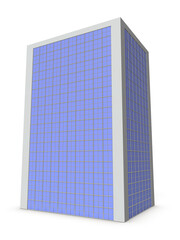 カーテンウォールの高層ビルの建築模型。オフィスビル。白バック。3Dレンダリング。