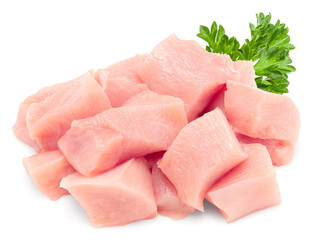 cut of raw chicken fillet isolated on white background. clipping path