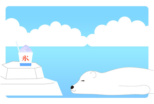 白クマとかき氷の夏のイメージ背景