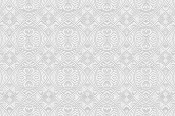 3D volumetric convex embossed geometric white background. Ethnic pattern with national oriental flavor. Unique decorative ornament for wallpaper, website, textile, presentation.
