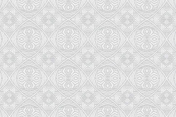 3D volumetric convex embossed geometric white background. Ethnic pattern with national oriental flavor. Unique decorative ornament for wallpaper, website, textile, presentation.
