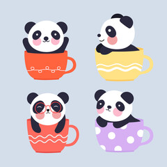 An illustration of a cute little panda in a cup
