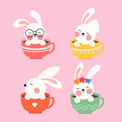 An illustration of a cute little rabbit in a cup