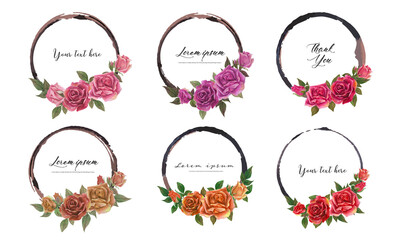 Rose watercolor frame set. Vector illustration.