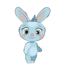 Little baby hare, rabbit. Isolated object on a white background. Cheerful kind animal child. Cartoons flat style. Funny. Vector