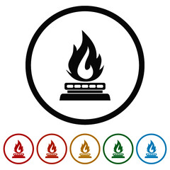 Gas stove ring icon color set