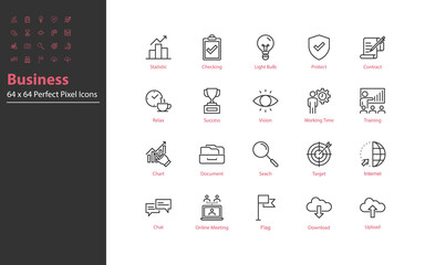 set of business thin line icons 64x64 px, managment, business people, organization