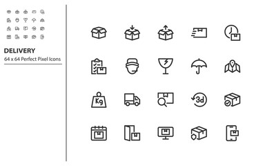 set of delivery line icons 64x64px, transport, box, logistic, shipping