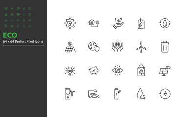 set of eco environment thin line icons, recycle, clean energy