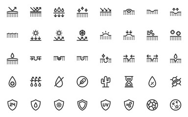 set of skin line icons, skin health, uv protection, dry skin