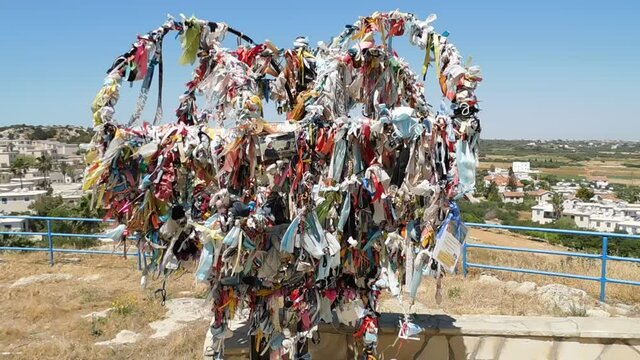request ribbons.Orthodox church Profitis Ilias, located close to Protaras, Cyprus.