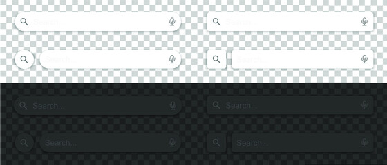 Set of search bar with falling shadow on dark and white transparent background. Vector concept element for web design, app, software and interface design. Ready search bar for website. Vector illustra