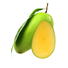 fresh green mangoes on white background.