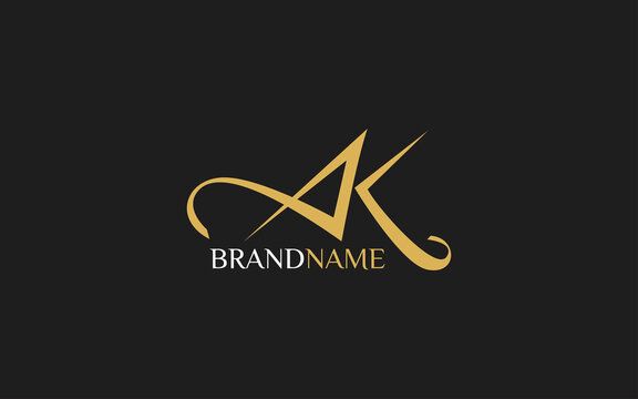 Letter A and K logo formed with simple and modern shape in gold color