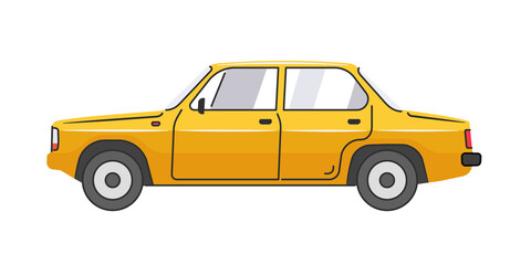 Retro car in yellow color. Sedan. The vehicle. Transport. Vector illustration in a flat style.