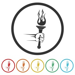 Torch in a hand ring icon color set