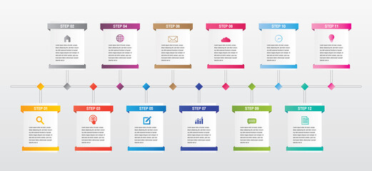 Abstract elements 6 steps options. Infographic business timeline process chart template. Vector modern banner,text box used for presentation and workflow layout diagram.
