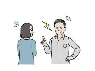 怒る中高年の男性　怒鳴る　夫婦　男女　ミドル　イラスト素材