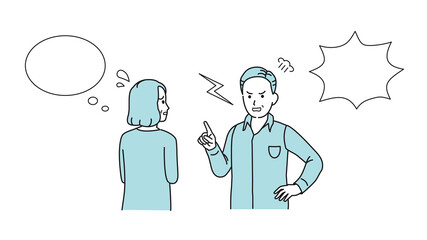 怒る中高年の男性　怒鳴る　夫婦　男女　ミドル　イラスト素材