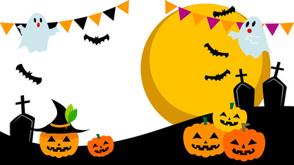 ハロウィンのカボチャとお化けのイラスト Wall Mural 郁子 加納