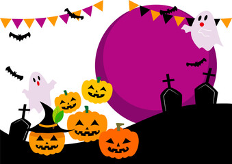 ハロウィンのカボチャとお化けのイラスト