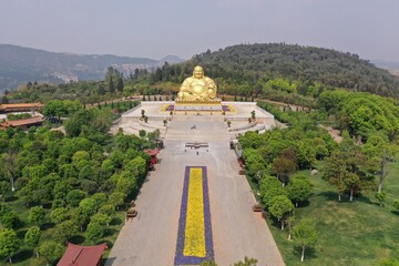 Aerial view of Jinpingshan park and giant Buddha in Mile city near Kunming, in Yunnan - China