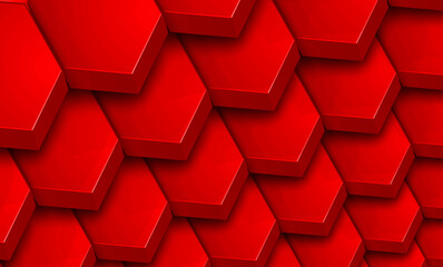Abstract 3D geometric background, red hexagons shapes stacks, interesting pattern vector illustration.