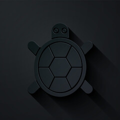 Paper cut Turtle icon isolated on black background. Paper art style. Vector.