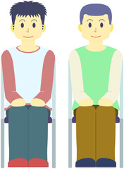 椅子に座り待機する男性（正面）