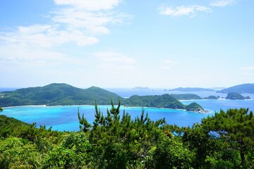 Fototapeta na wymiar Beautiful blue ocean view from inazaki observation deck in Zamami island, Okinawa, Japan - 沖縄 座間味島 稲崎展望台からの眺望