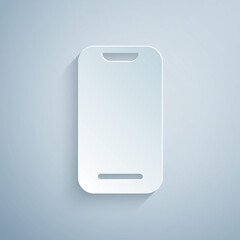 Paper cut Smartphone, mobile phone icon isolated on grey background. Paper art style. Vector