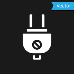 White Electric plug icon isolated on black background. Concept of connection and disconnection of the electricity. Vector