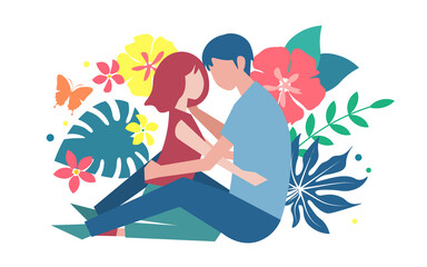 寄り添って見つめあう男女 人物フラットイラスト デフォルメ Wall Mural Rannalinne 寄り添って見つめあう男女 人物フラットイラスト デフォルメ Wall Mural Rannalinne