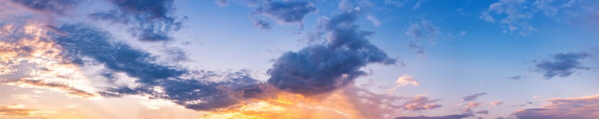 Naklejka na ściany i meble Dramatic panorama sky with cloud on sunrise and sunset time. Panoramic image..