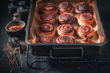 Sweet cinnamon rolls as christmas dessert. Scandinavian dessert.