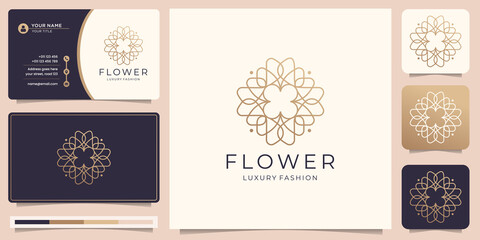 Minimalist flower logo luxury beauty salon, fashion, skin care, cosmetic, abstract, yoga and spa products. logo templates and business card design. Premium Vector