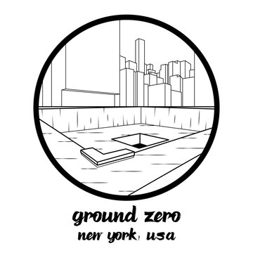 Circle Icon Landmark Ground Zero Monument In Newyork USA. Icon Vector Illustration 