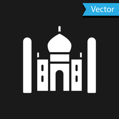 White Taj Mahal mausoleum in Agra, Indiaicon isolated on black background. Vector