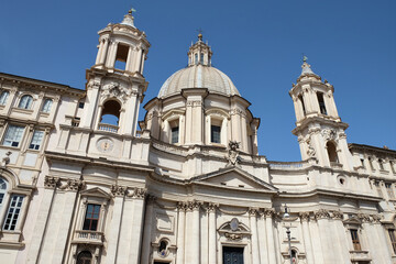 Fototapeta na wymiar Piazza Navona, is the Basilica of Santa Agnese in Agone in the center of Rome, Italy